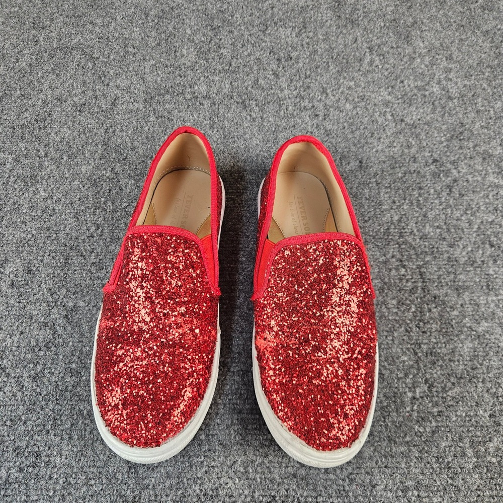 Fever Sole Red Glitter Slip On Sneakers Womens Size 7 Low Top Platform Shoes